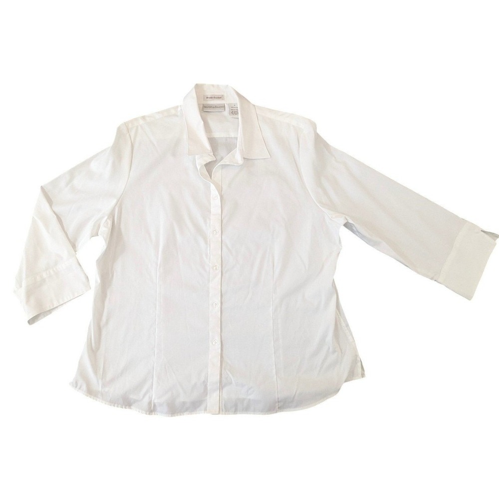White Button Down Shirt Draper's & Damon's 100% Cotton‎ 3/4 Sleeve Blouse 18